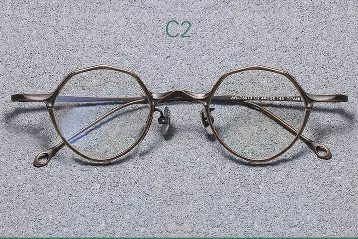 Yujo Unisex Full Rim Oval Polygon Titanium Eyeglasses 575146