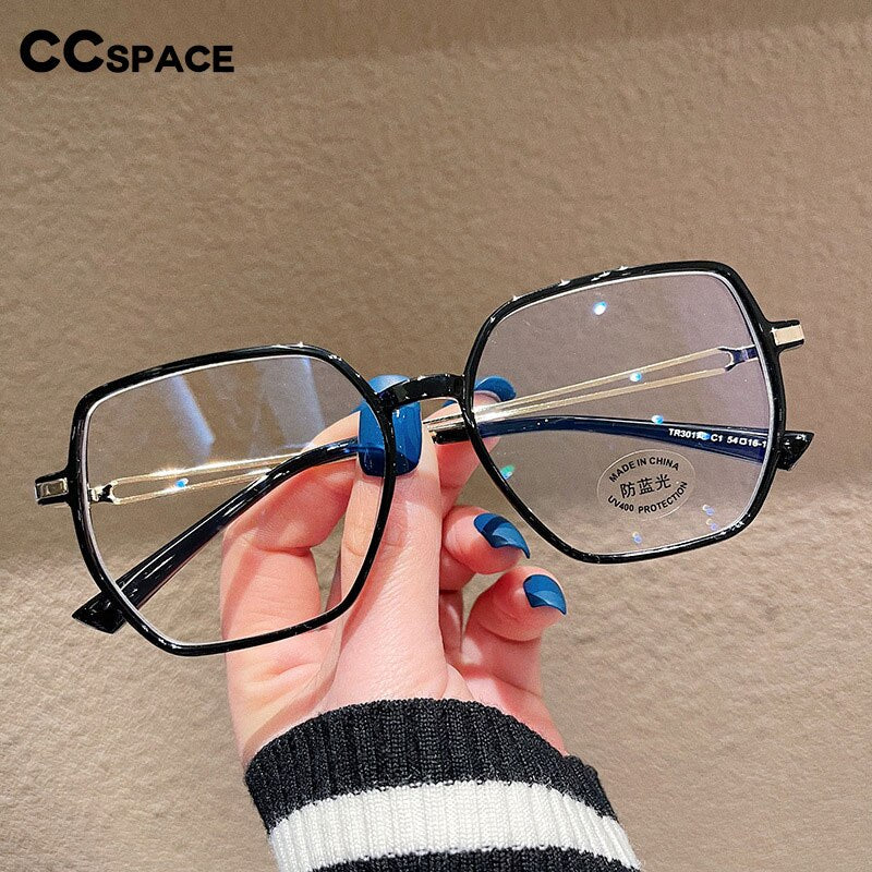 CCspace Unisex Full Rim Polygon Square Tr 90 Titanium Eyeglasses 55886 Full Rim CCspace