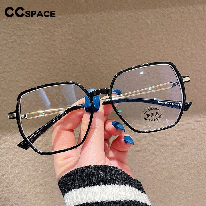CCspace Unisex Full Rim Polygon Square Tr 90 Titanium Eyeglasses 55886 Full Rim CCspace