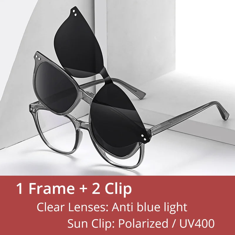 Ralferty Unisex Full Rim Square Tr 90 Eyeglasses Clip On Sunglasses 97757