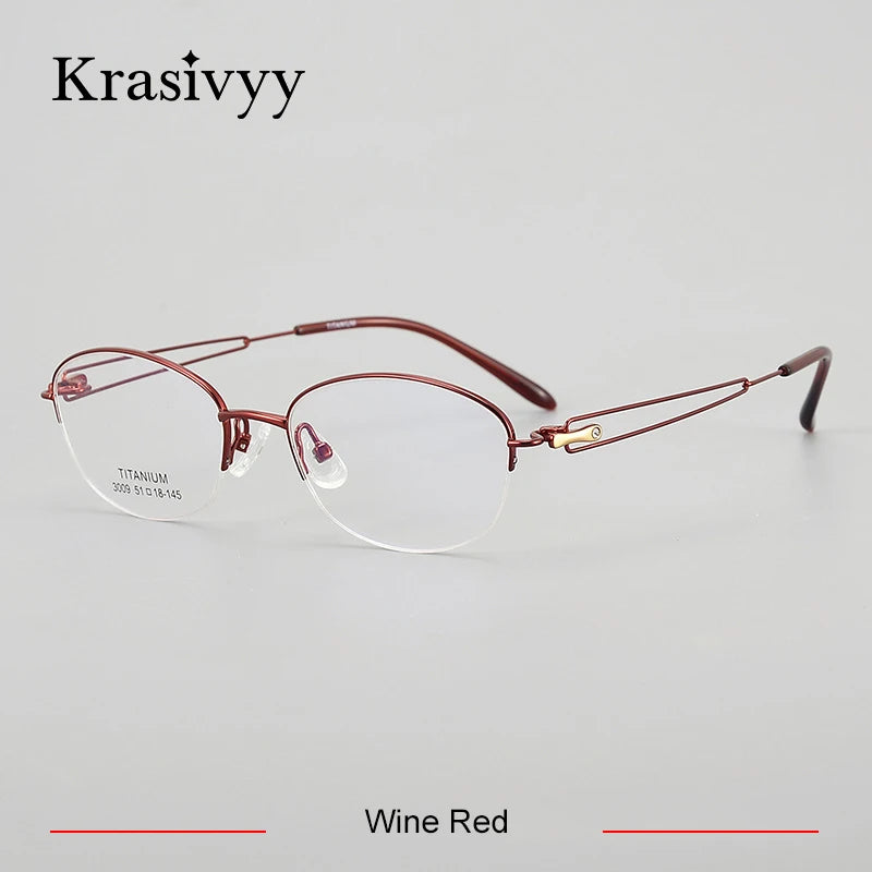 Krasivyy Women's Semi Rim Oval Square Titanium Eyeglasses 33009