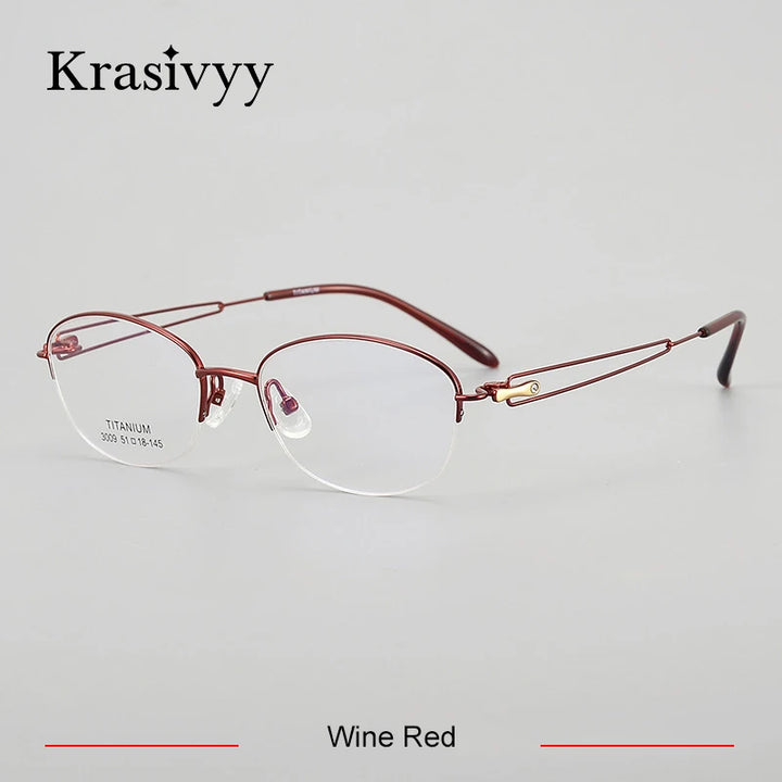 Krasivyy Women's Semi Rim Oval Square Titanium Eyeglasses 33009