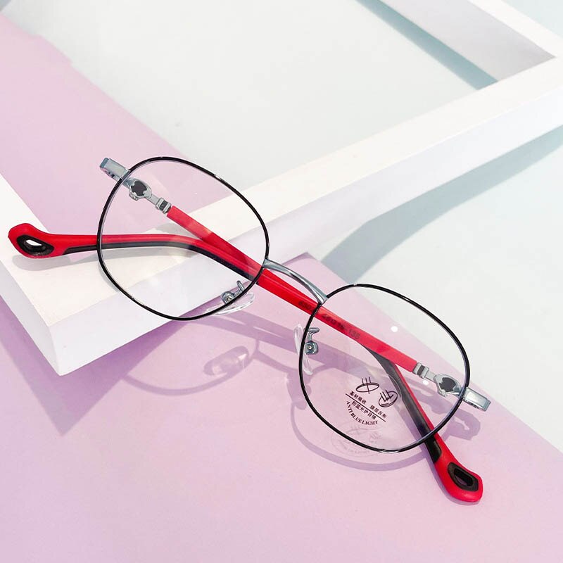 CCspace Unisex Youth Full Rim Oval Alloy Eyeglasses 56566 Full Rim CCspace C7BlackBlue