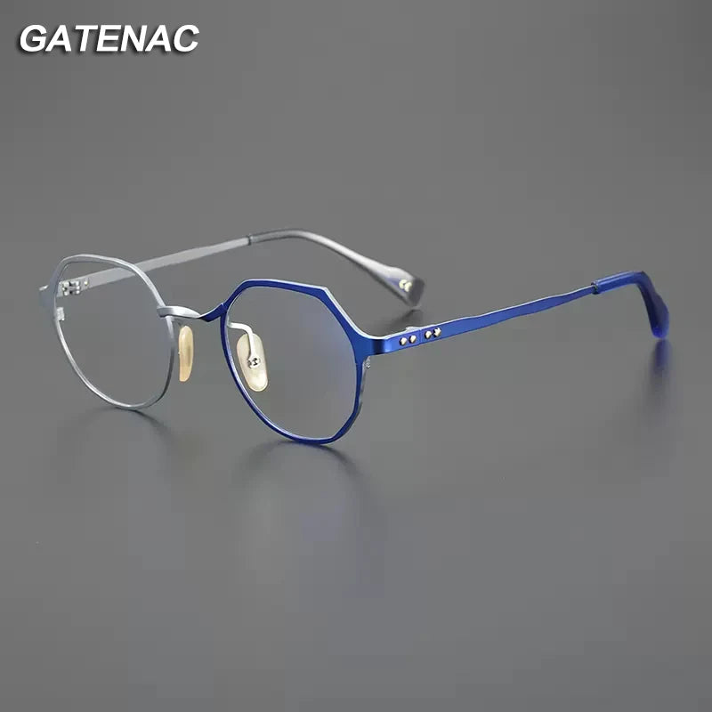 Gatenac Unisex Full Rim Flat Top Round Titanium Eyeglasses Gxyj1219 Full Rim Gatenac   
