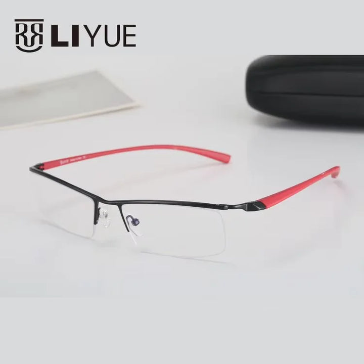 Oveliness Men's Semi Rim Square Brow Line Alloy Eyeglasses 78199 Semi Rim Oveliness black red