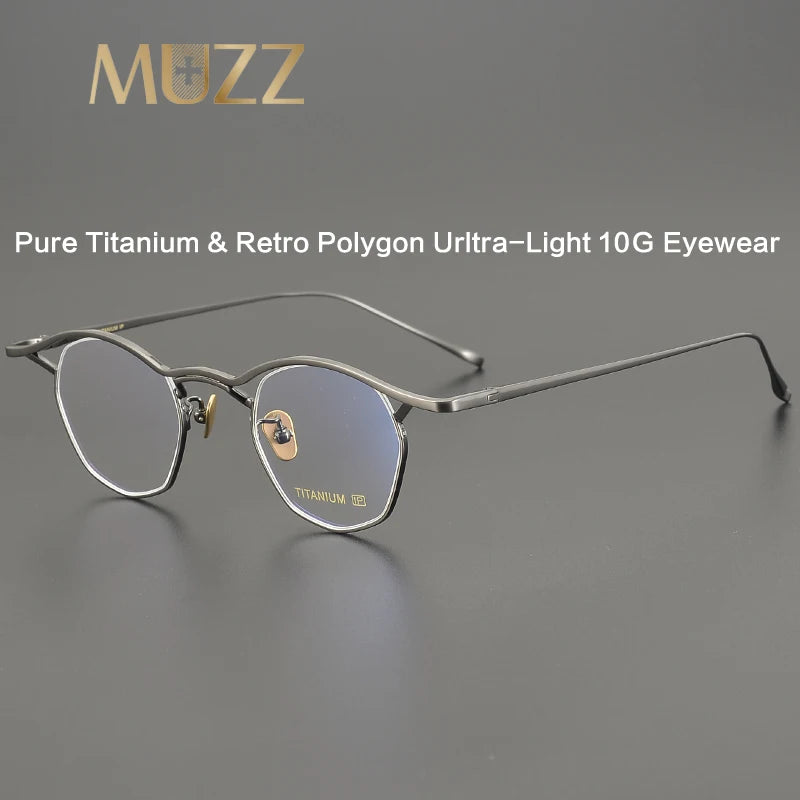 Muzz Unisex Full Rim Small Brow Line Polygon Titanium Eyeglasses Mu004 Full Rim Muzz