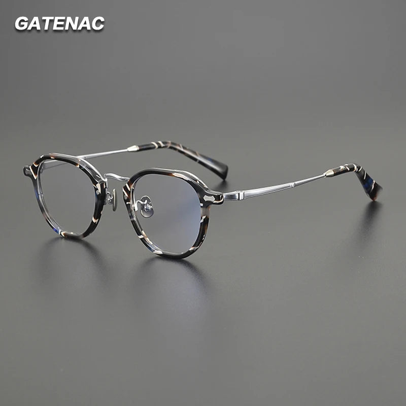Gatenac Unisex Full Rim Big Oval Acetate Titanium Eyeglasses G1538