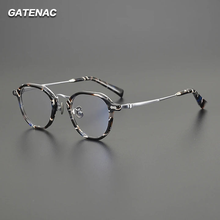 Gatenac Unisex Full Rim Big Oval Acetate Titanium Eyeglasses G1538