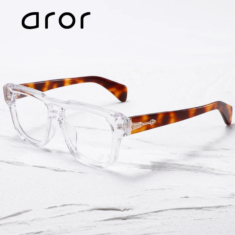 Aror Men's Full Rim Square Double Bridge Acetate Eyeglasses 49304 Full Rim Aror
