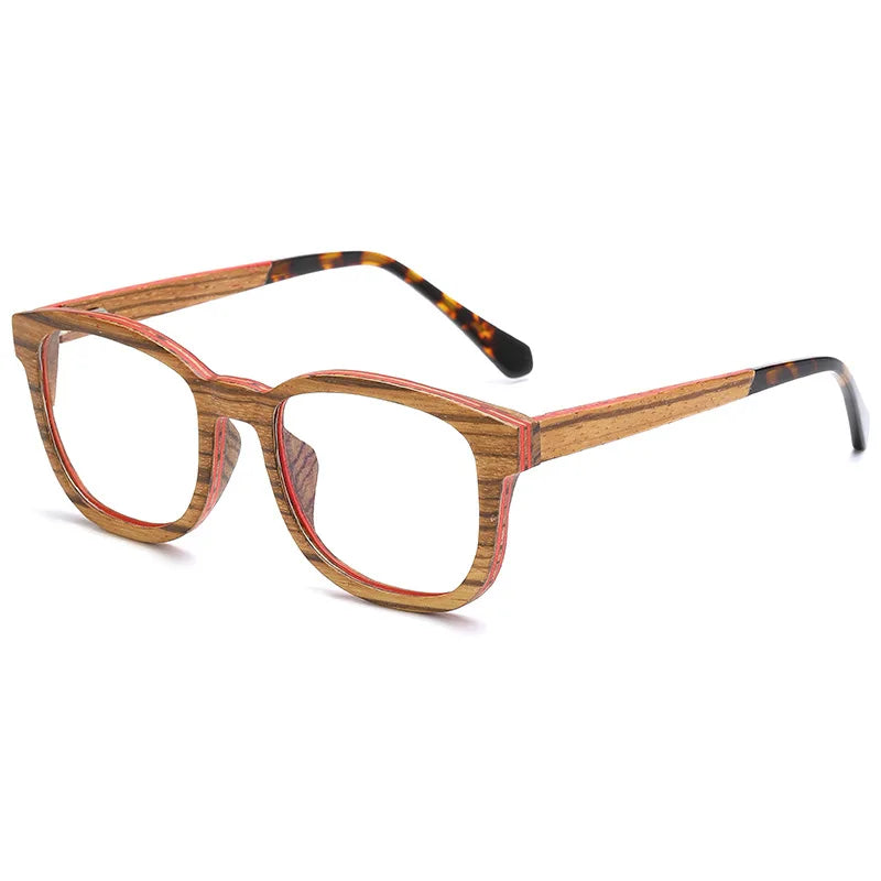 Hdcrafter Men's Full Rim Square Wood Spring Hinge Eyeglasses 5636 Full Rim Hdcrafter Eyeglasses STRIPE
