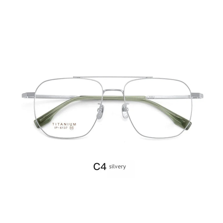 Hdcrafter Men's Full Rim Square Double Bridge Titanium Eyeglasses 6137 Full Rim Hdcrafter Eyeglasses Silver  