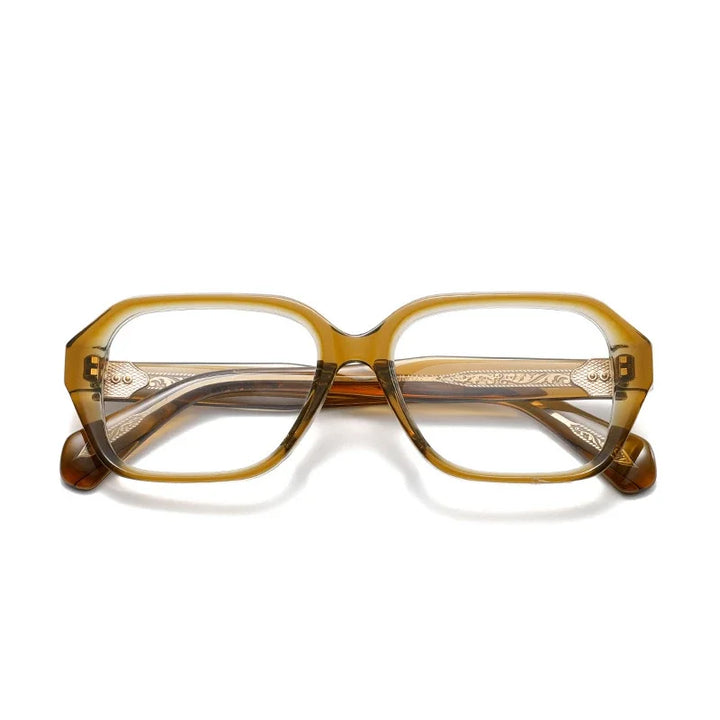 Muzz Unisex Full Rim Square Thick Acetate Temple Eyeglasses 852313 Full Rim Muzz Transparent brown