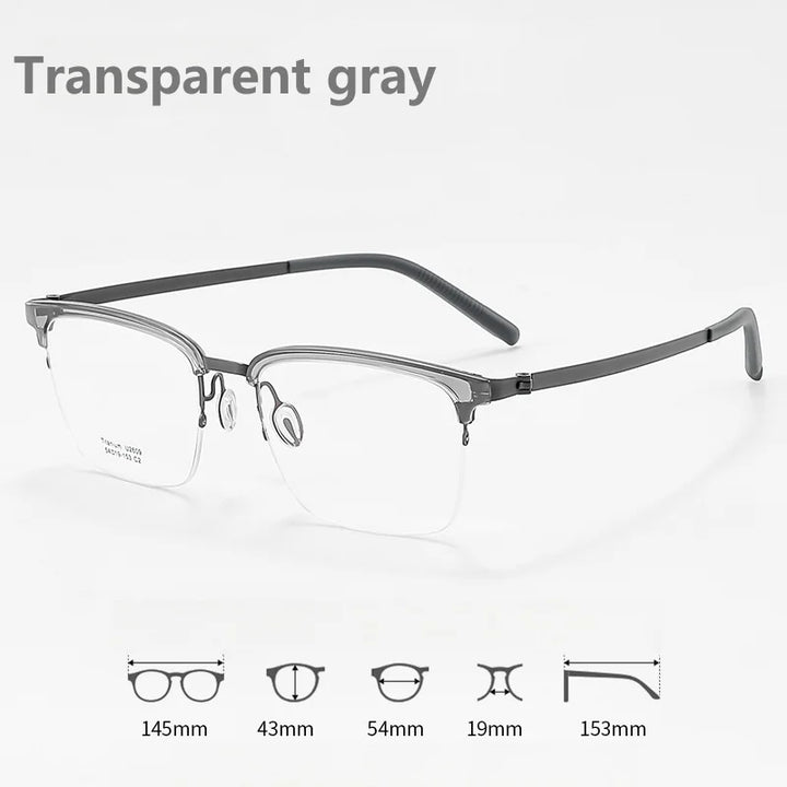 KatKani Mens Semi Rim Square Titanium Eyeglasses 2609 Semi Rim KatKani Eyeglasses Transparent gray  