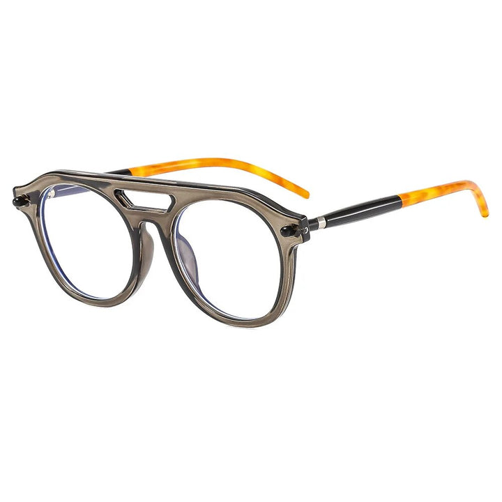 CCspace Unisex Full Rim Round Double Bridge Polycarbonate Alloy Reading Glasses 57047 Reading Glasses CCspace C9Grey 0
