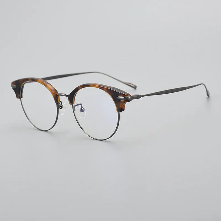 Black Mask Unisex Full Rim Round Titanium Acetate Eyeglasses 445120 Full Rim Black Mask Tortoise-Gray