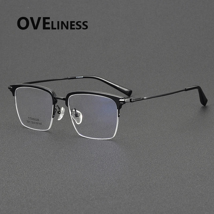 Oveliness Men's Semi Rim Square Acetate Titanium Eyeglasses 852001 Semi Rim Oveliness black