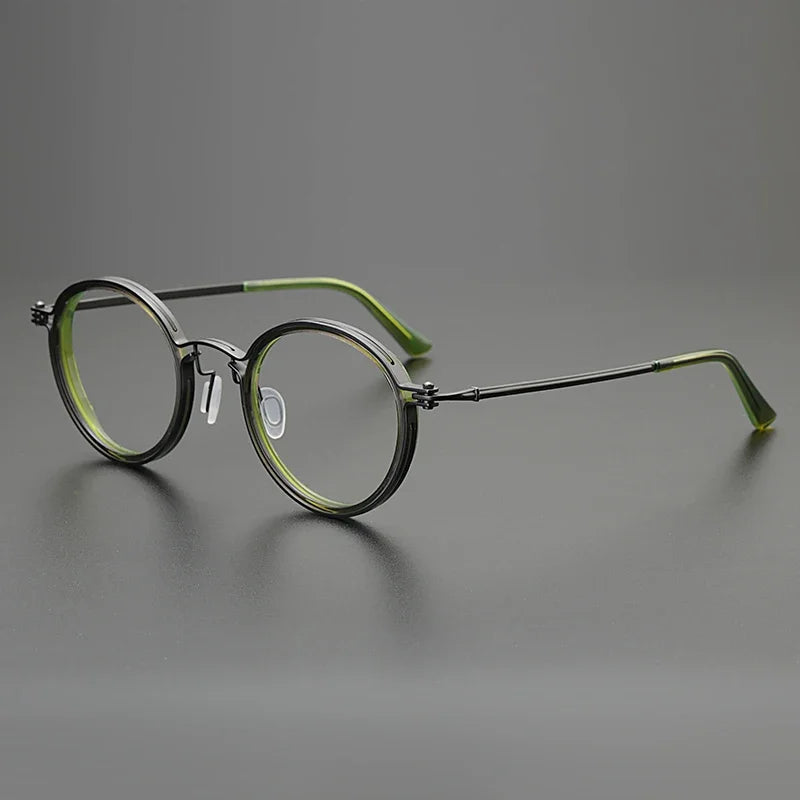 Hewei Unisex Full Rim Round Titanium Acetate Eyeglasses 0006 Full Rim Hewei green