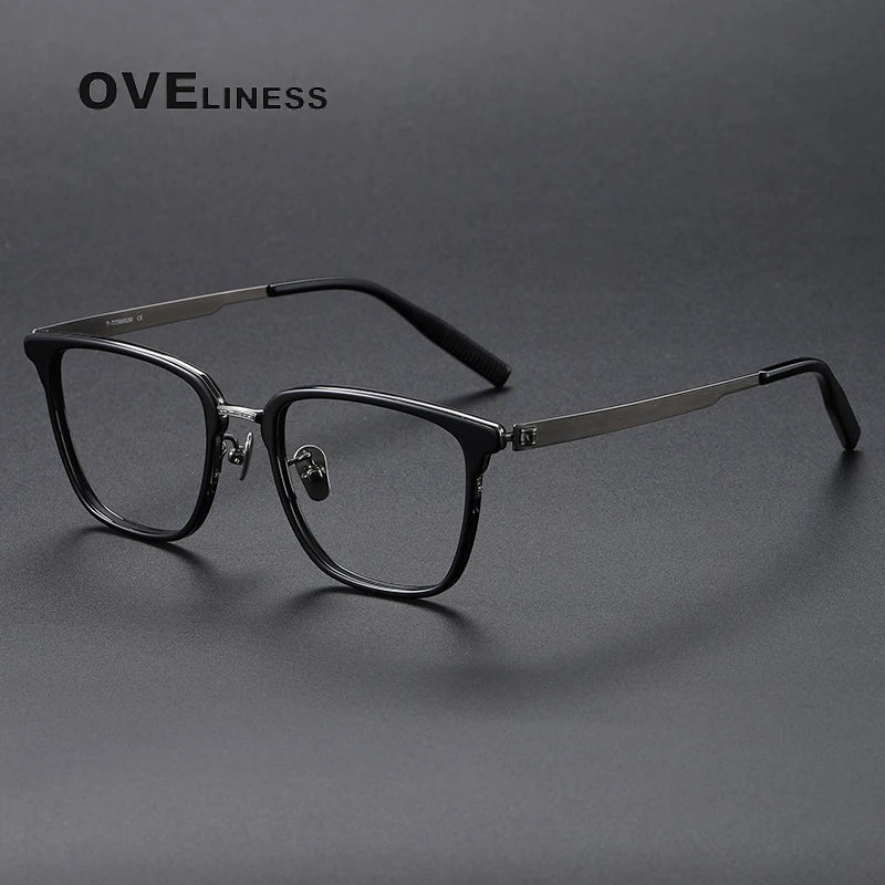 Oveliness Unisex Full Rim Square Acetate Titanium Eyeglasses 80978 Full Rim Oveliness black gun