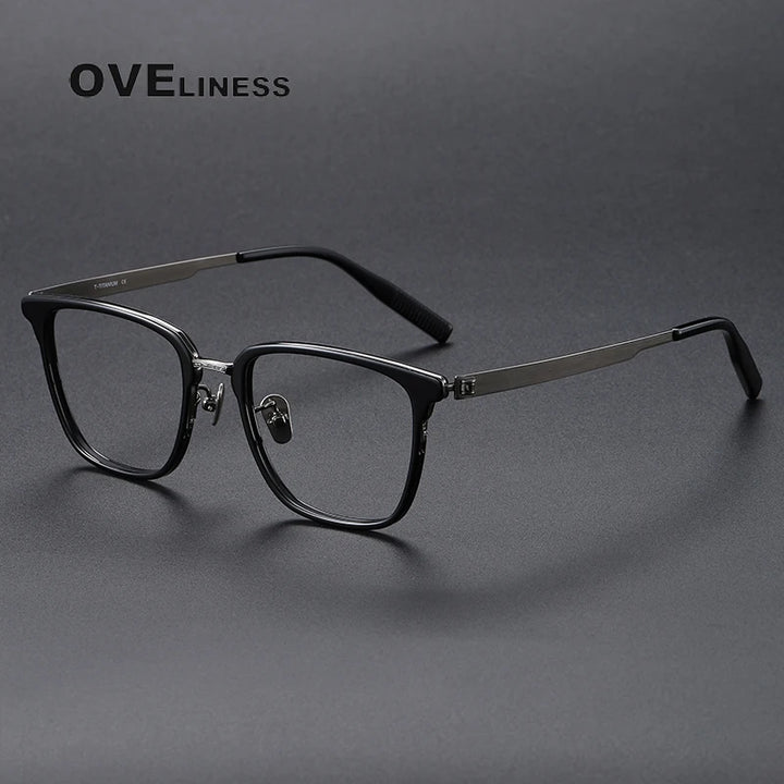 Oveliness Unisex Full Rim Square Acetate Titanium Eyeglasses 80978 Full Rim Oveliness black gun