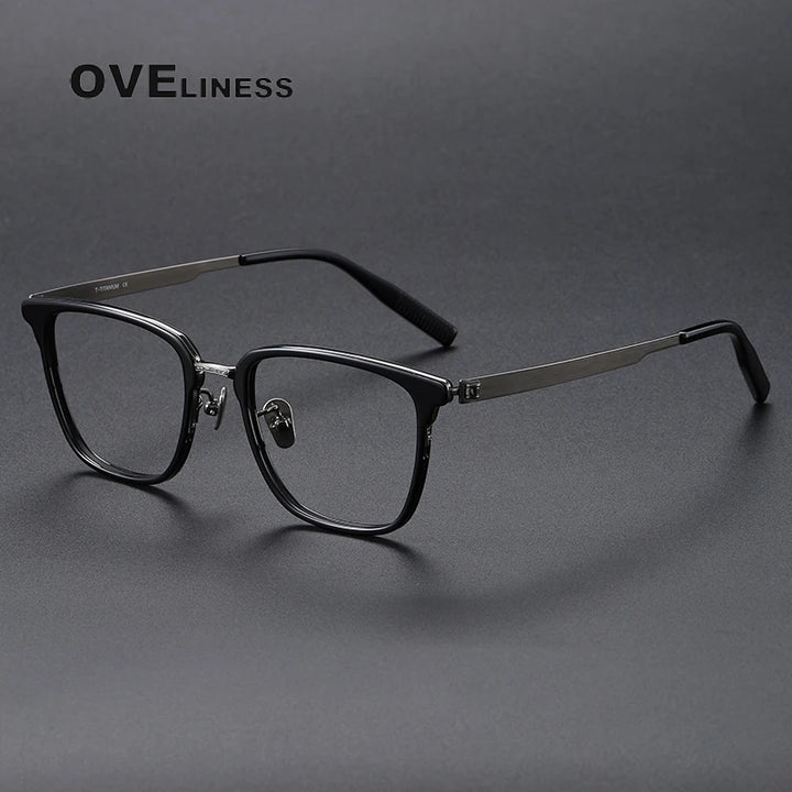 Oveliness Unisex Full Rim Square Acetate Titanium Eyeglasses 80978 Full Rim Oveliness black gun  