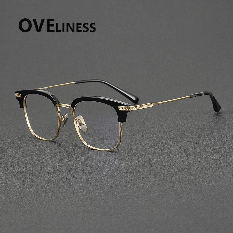 Oveliness Unisex Full Rim Square Acetate Titanium Eyeglasses 852080 Full Rim Oveliness black gold