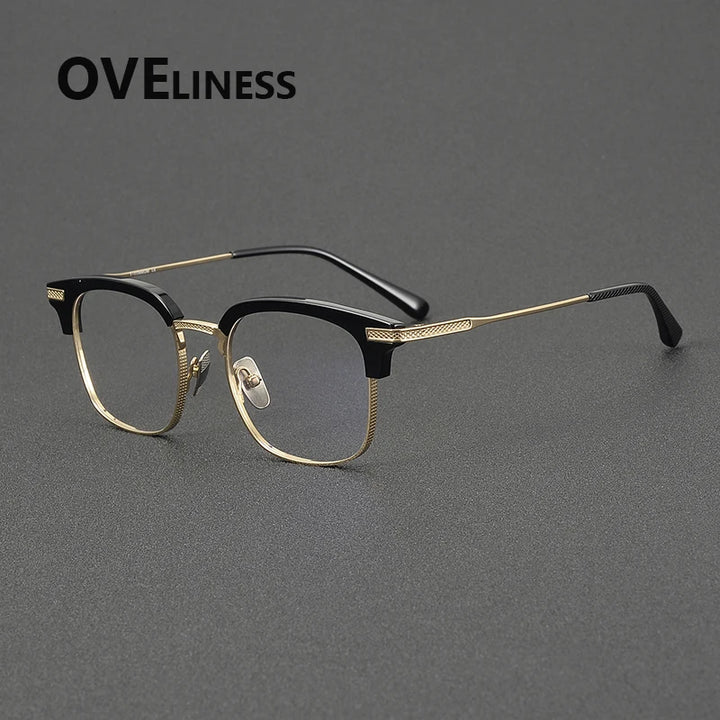 Oveliness Unisex Full Rim Square Acetate Titanium Eyeglasses 852080 Full Rim Oveliness black gold