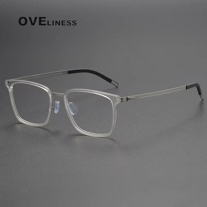 Oveliness Unisex Full Rim Square Acetate Titanium Eyeglasses 82005 Full Rim Oveliness transparent silver