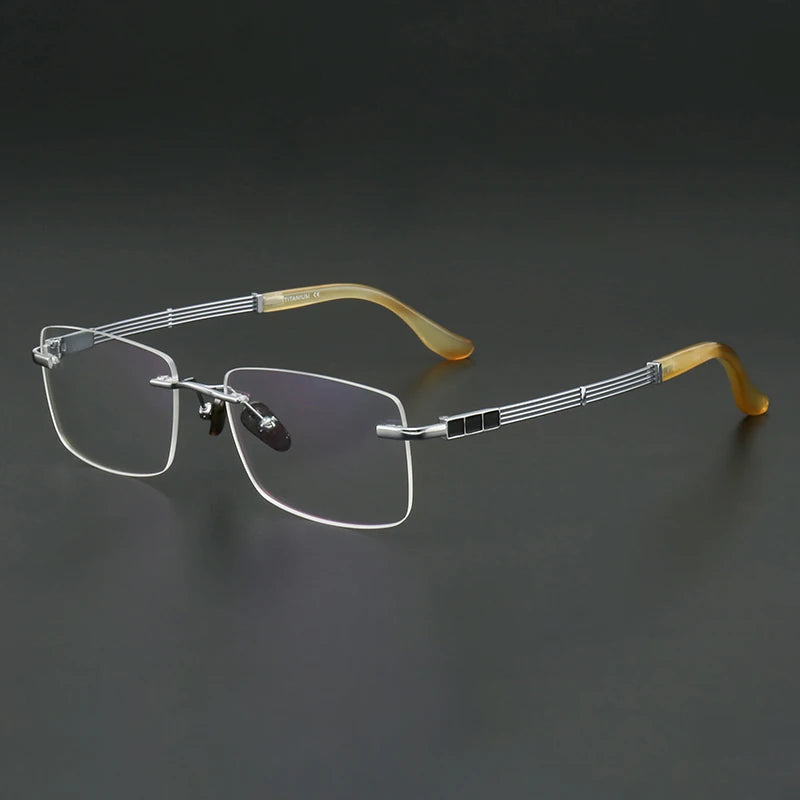 Muzz Unisex Rimless Square Titanium Horn Temple Tip Eyeglasses 800118