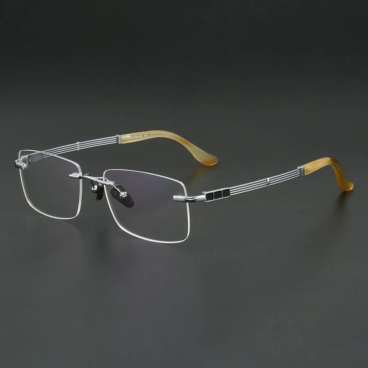Muzz Unisex Rimless Square Titanium Horn Temple Tip Eyeglasses 800118