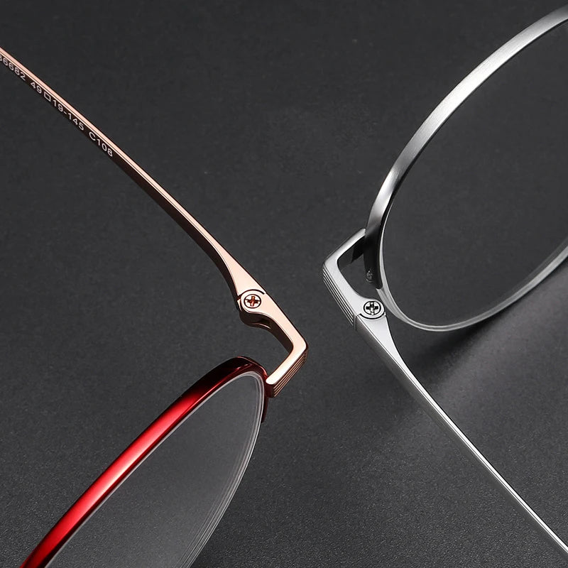 Bclear Unisex Semi Rim Round Titanium Eyeglasses 86682 Semi Rim Bclear