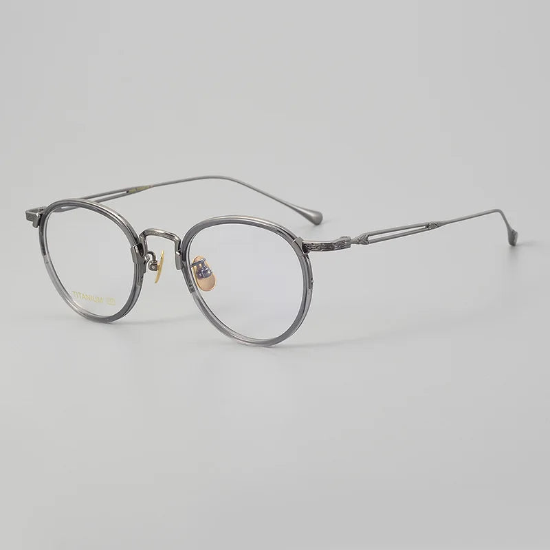 Black Mask Unisex Full Rim Oval Titanium Acetate Eyeglasses E046 Full Rim Black Mask Gray