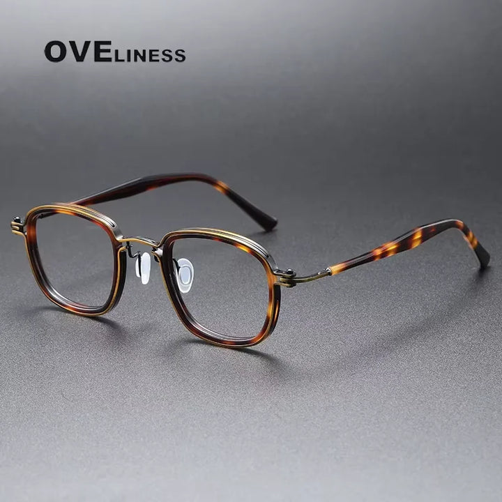 Oveliness Unisex Full Rim Square Acetate Titanium Eyeglasses 35863 Full Rim Oveliness tortoise bronze