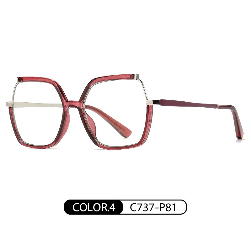CCspace Women's Semi Rim Square Tr 90 Titanium Eyeglasses 56716 Semi Rim CCspace C4Red