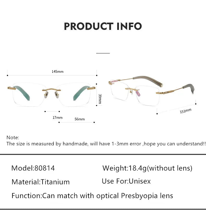 Aimee Unisex Rimless Polygon Square Titanium Eyeglasses 80814 Rimless Aimee