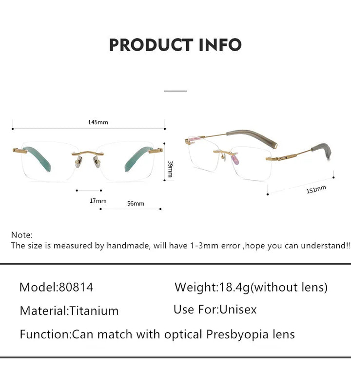Aimee Unisex Rimless Polygon Square Titanium Eyeglasses 80814 Rimless Aimee