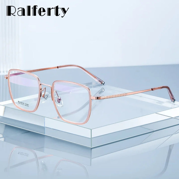 Ralferty Unisex Full Rim Polygon Square Titanium Acetate Eyeglasses 92318 Full Rim Ralferty