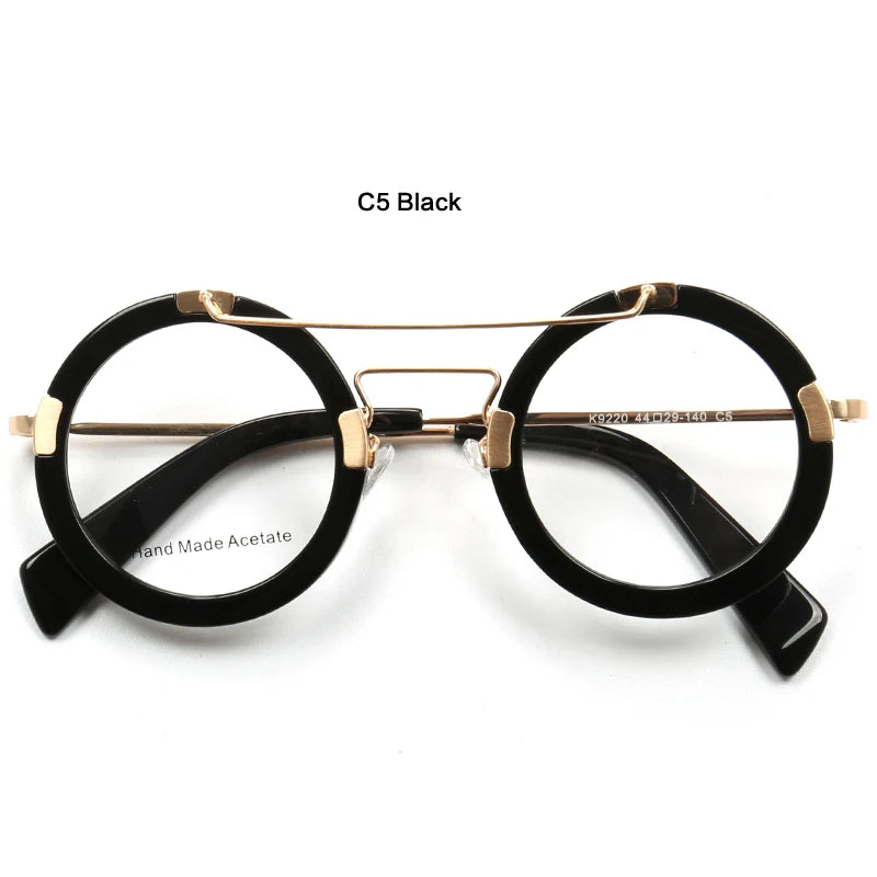 Muzz Women's Full Rim Round Double Bridge Acetate Alloy Eyeglasses 9220 Full Rim Muzz C5