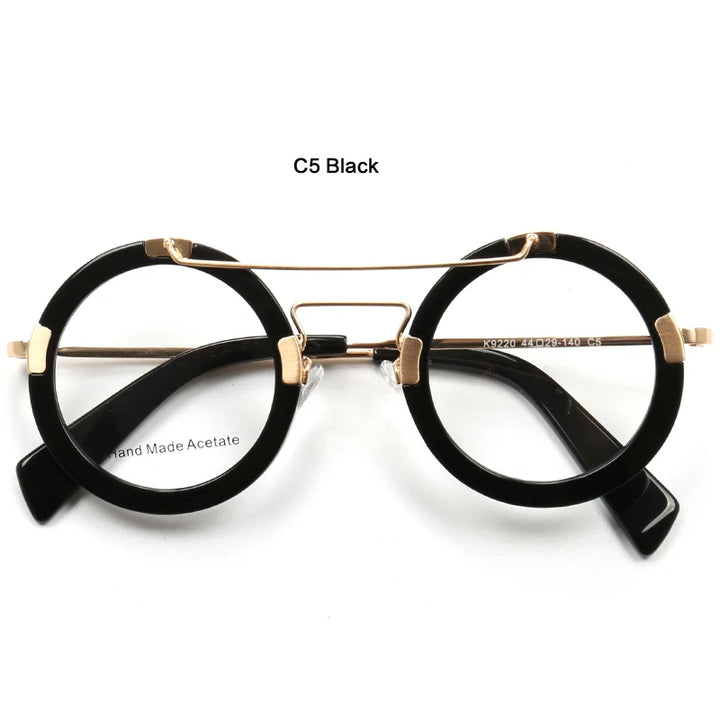 Muzz Women's Full Rim Round Double Bridge Acetate Alloy Eyeglasses 9220 Full Rim Muzz C5