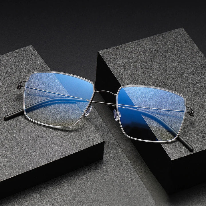 Black Mask Women's Full Rim Square Screwless Titanium Eyeglasses M1854 Full Rim Black Mask