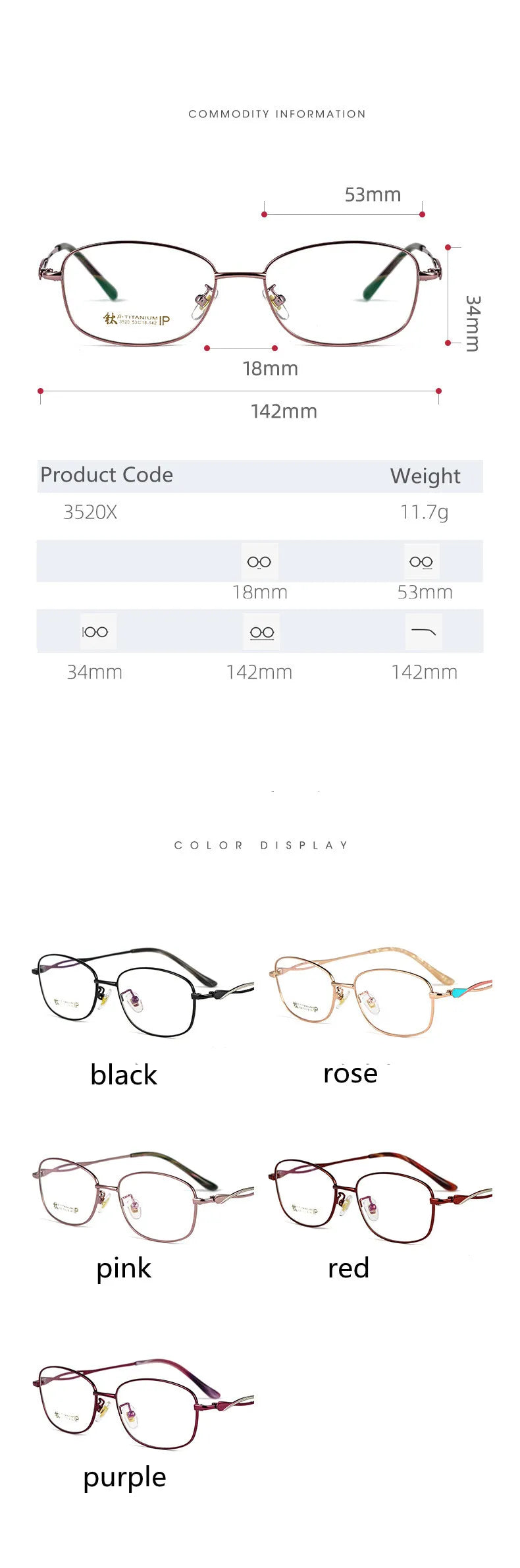 Kocolior Women's Full Rim Rectangle Titanium Hyperopic Reading Glasses 3520x Reading Glasses Kocolior