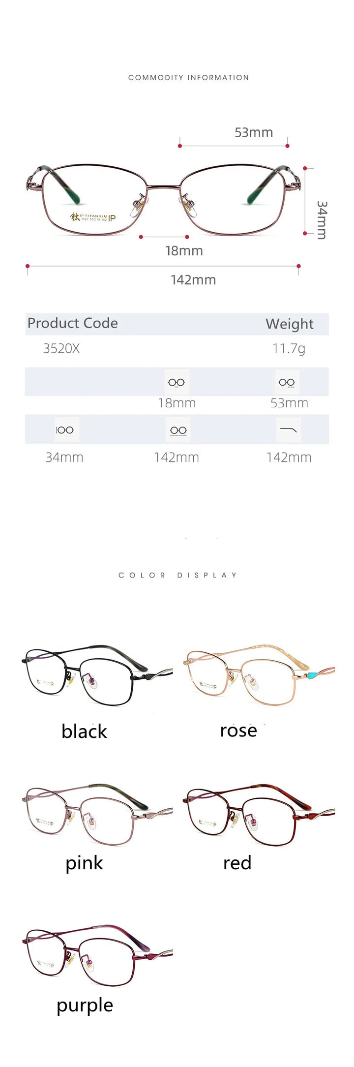 Kocolior Women's Full Rim Rectangle Titanium Hyperopic Reading Glasses 3520x Reading Glasses Kocolior