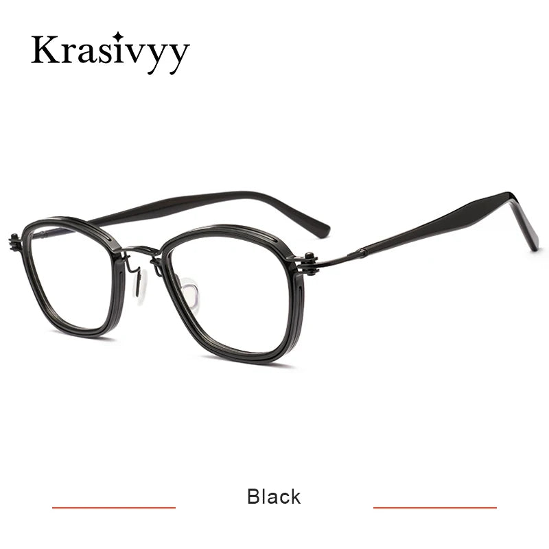 Krasivyy Men's Full Rim Oval Square Acetate Titanium Eyeglasses 55861