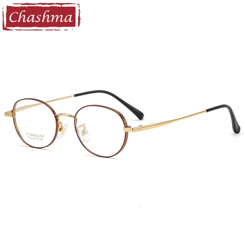 Chashma Ottica Unisex Full Rim Small Round Titanium Eyeglasses 5015 Full Rim Chashma Ottica Coffee Gold  