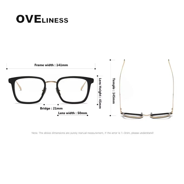 Oveliness Unisex Full Rim Square Acetate Titanium Eyeglasses 14150
