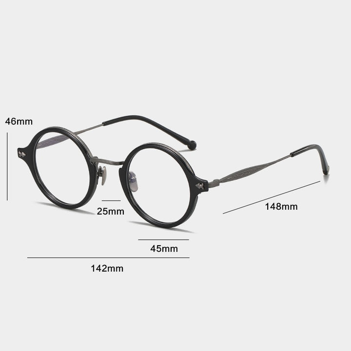 Gatenac Unisex Full Rim Round Acetate Titanium Eyeglasses Gxyj1060 Full Rim Gatenac