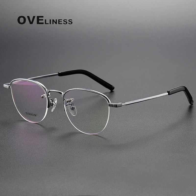 Oveliness Unisex Semi Rim Oval Titanium Eyeglasses Ot050 Semi Rim Oveliness silve