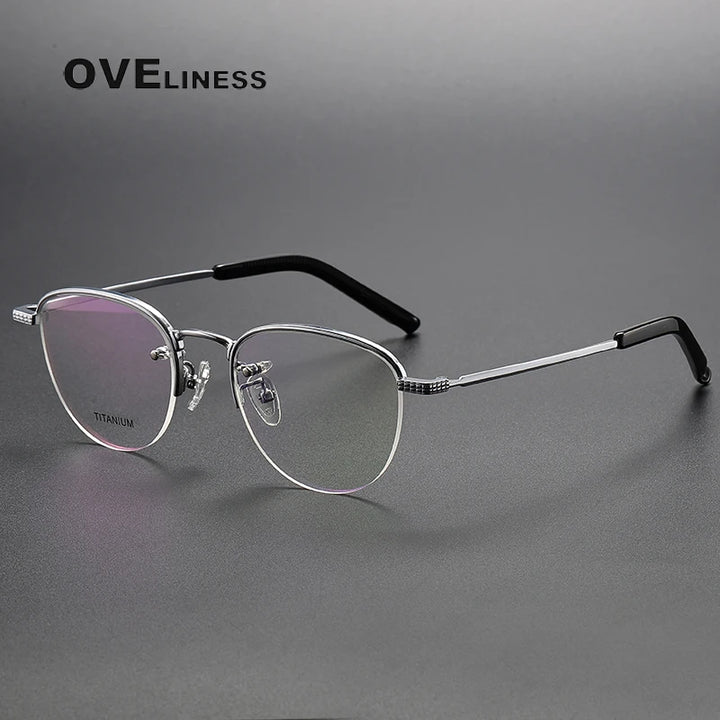 Oveliness Unisex Semi Rim Oval Titanium Eyeglasses Ot050 Semi Rim Oveliness silve