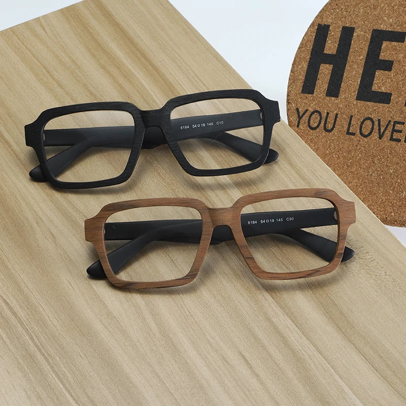 Hdcrafter Men's Full Rim Square Wood Eyeglasses 8184 Full Rim Hdcrafter Eyeglasses