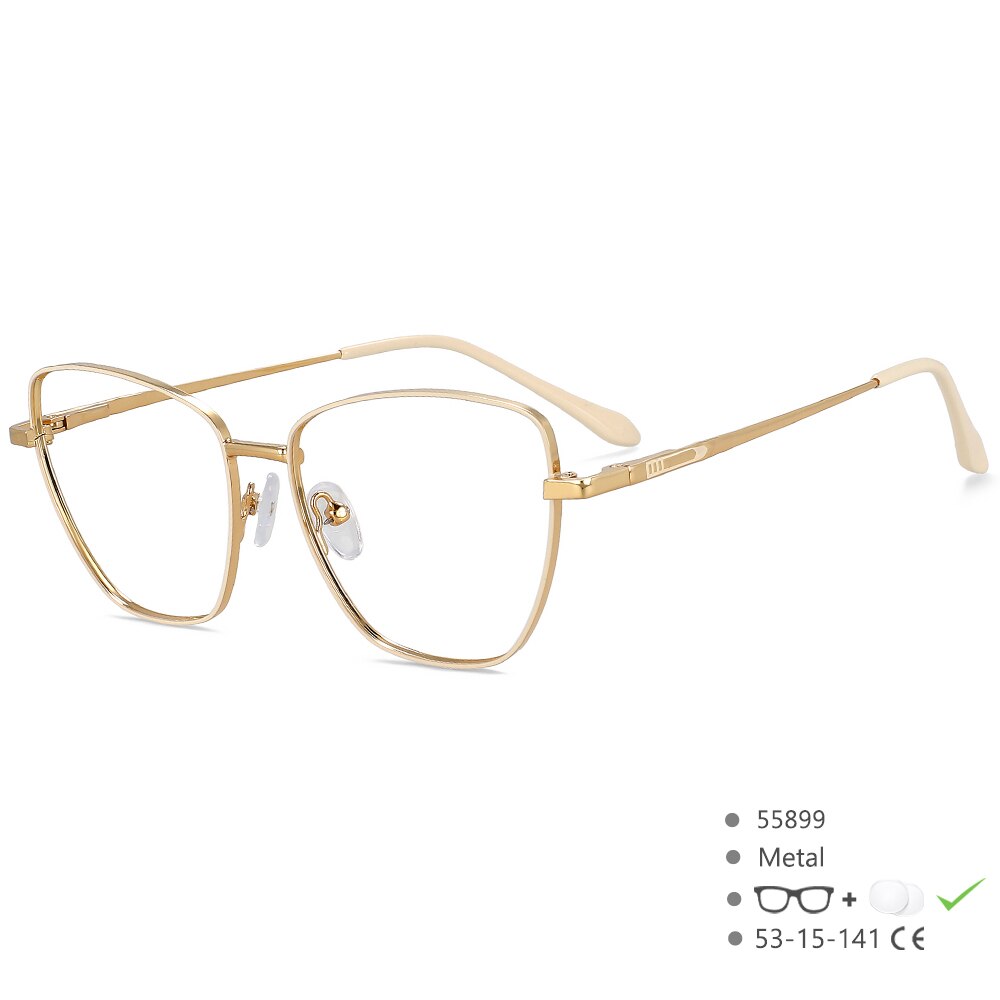 CCspace Unisex Full Rim Square Cat Eye Alloy Eyeglasses 55899 Full Rim CCspace WhiteGold China