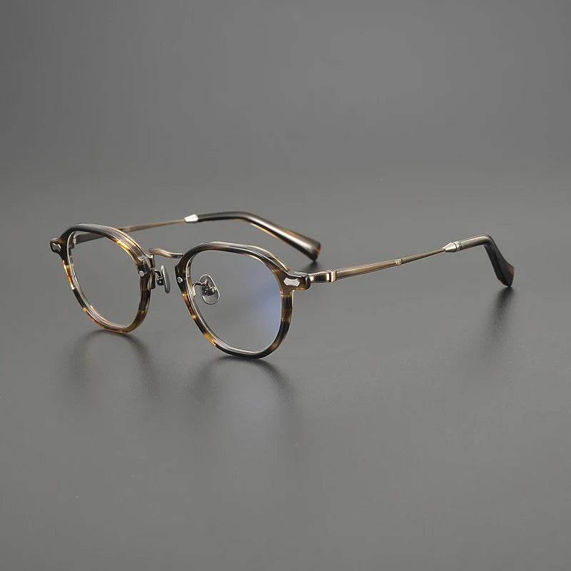 Gatenac Unisex Full Rim Big Oval Acetate Titanium Eyeglasses G1538